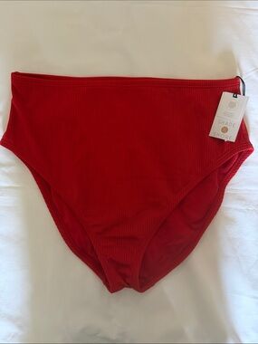 Shade & Shore Red Ribbed High-Waist Bikini Bottom
